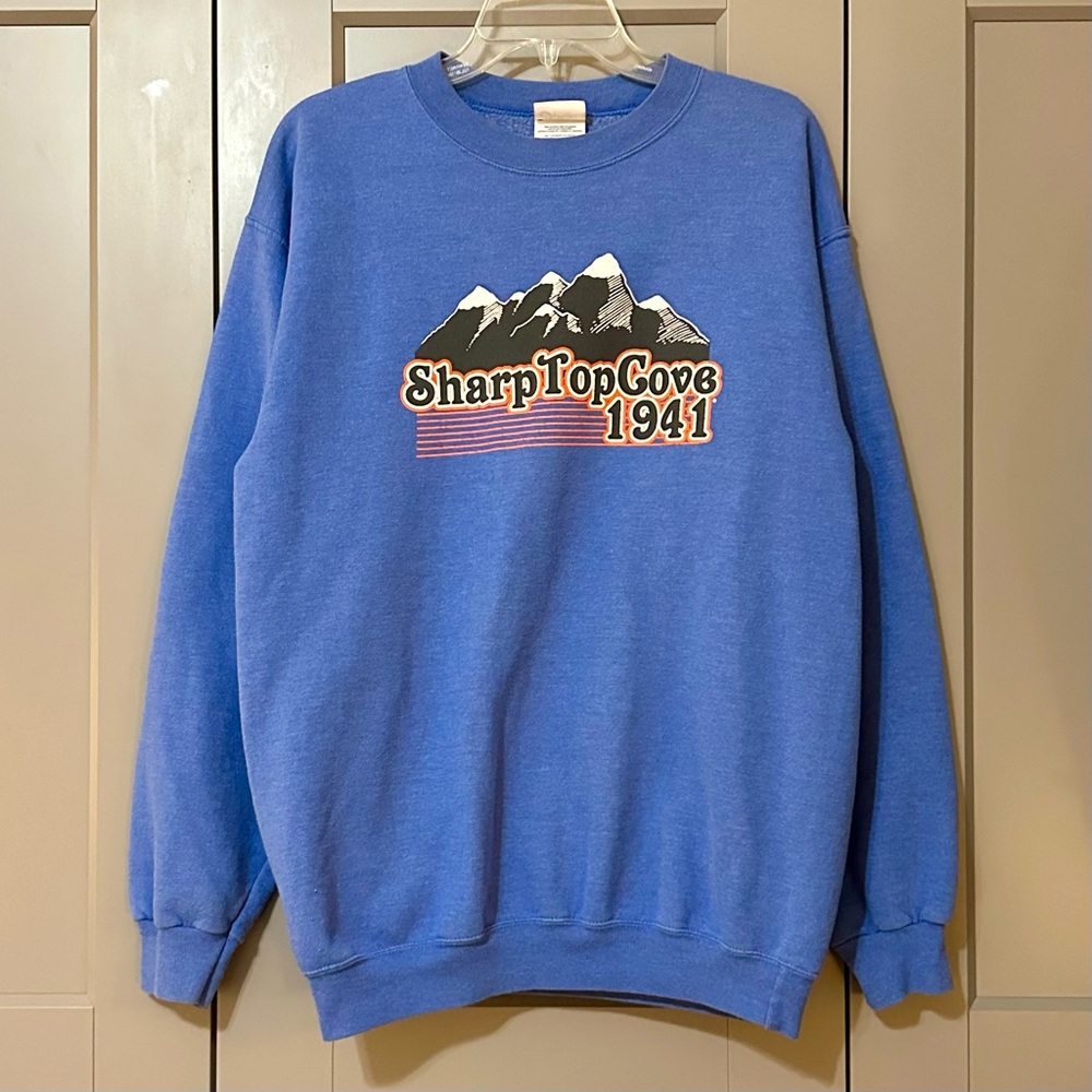 Young Life Sharp Top Cove Sweatshirt Vintage Style Mountain Print Blue Sz Medium